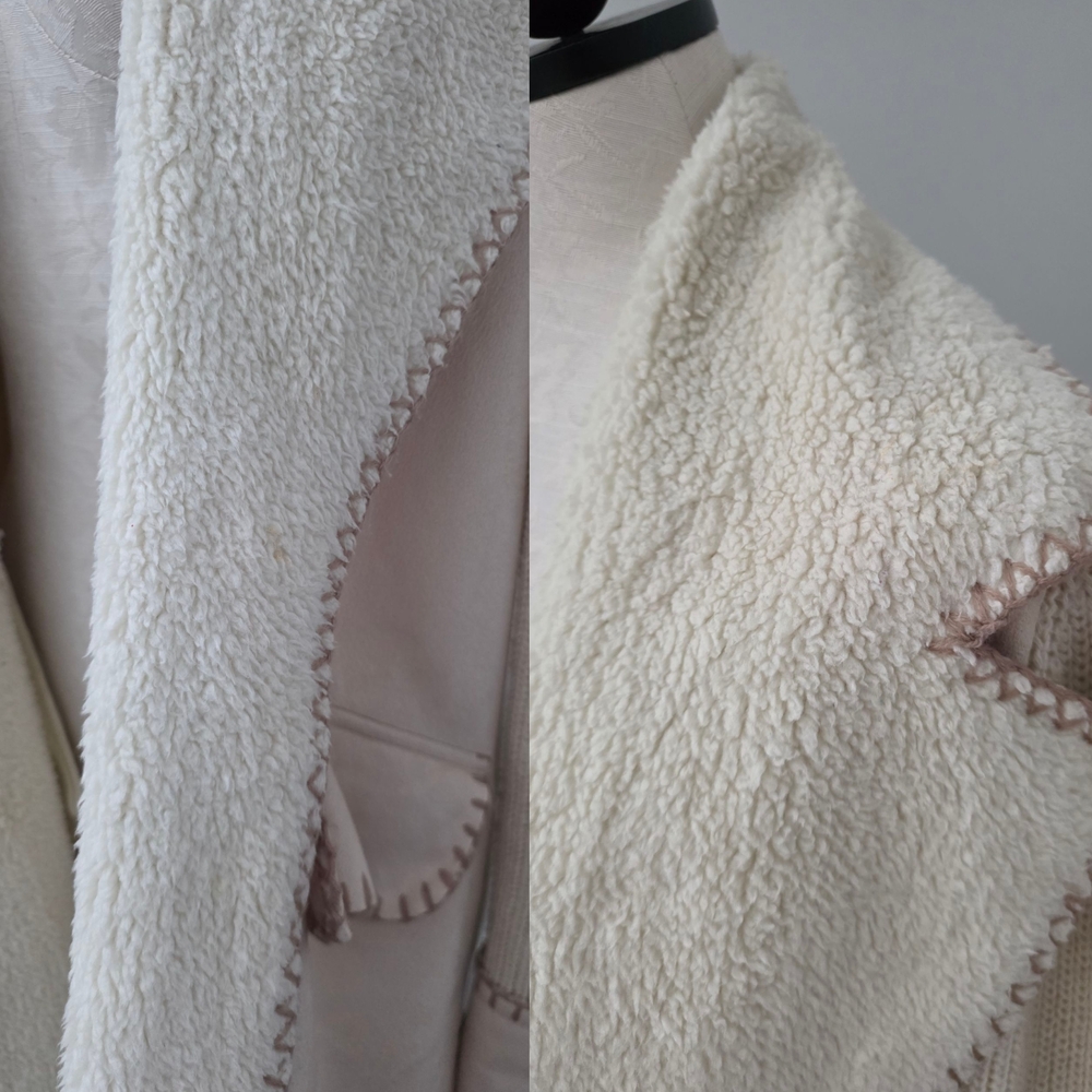 Cliche Cardigan Cable Knitted Faux Fur & Faux Suede Beige Tan Large - Picture 6 of 7